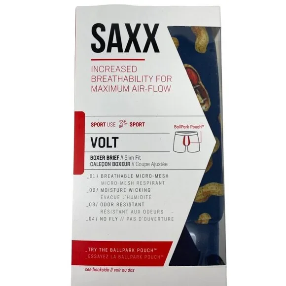 Saxx Volt Boxer Briefs Sz Med Slim Fit Peanuts Football - Picture 2 of 10